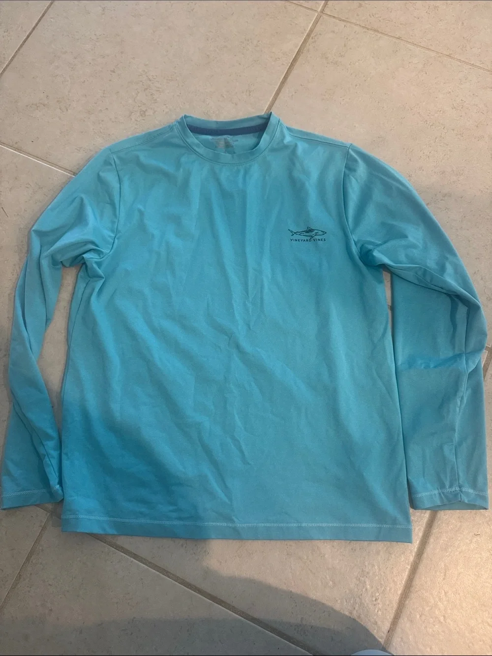 Vineyard Vines youth Long-Sleeve Aqua Shark Rash Guard